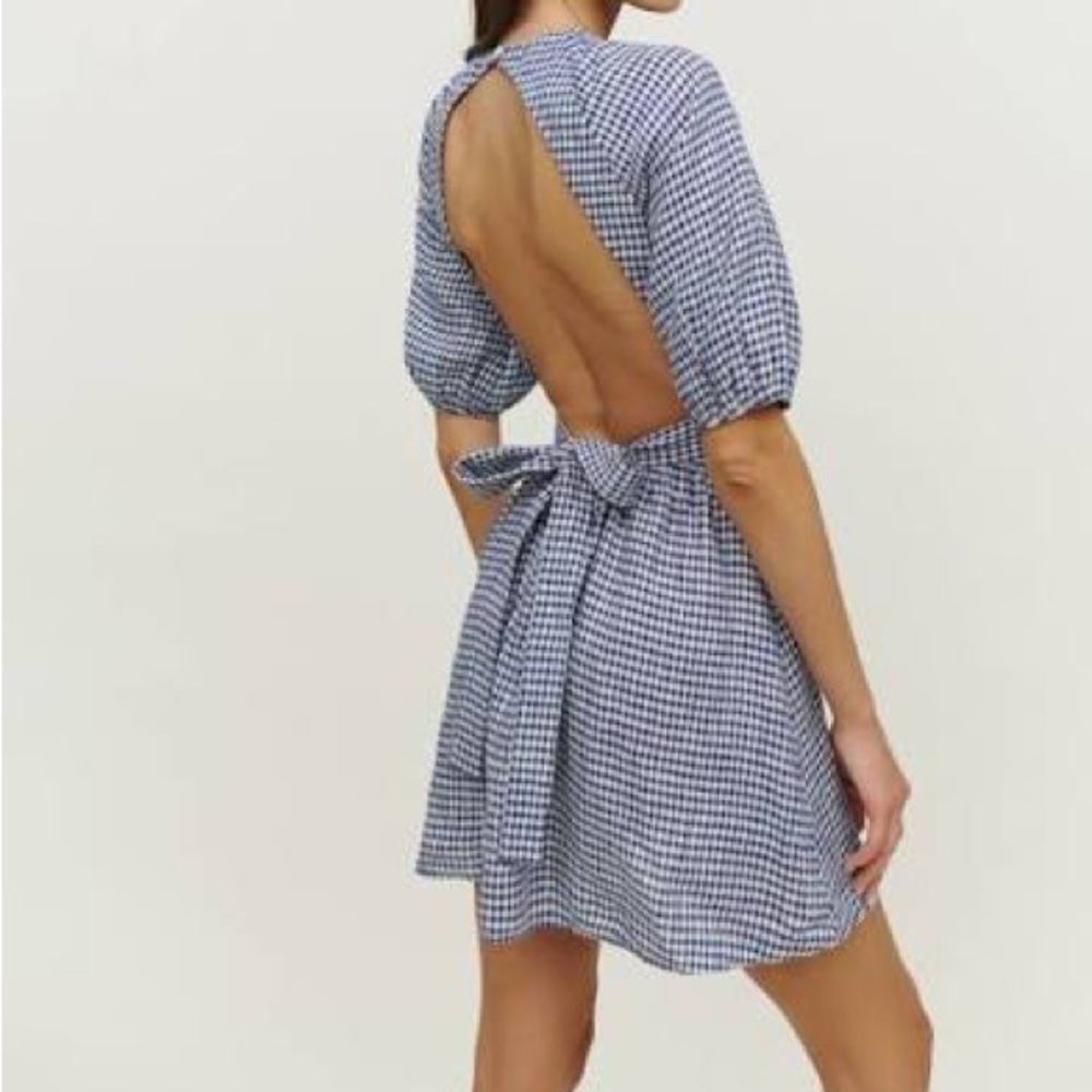 Reformation navy and white gingham mini dress